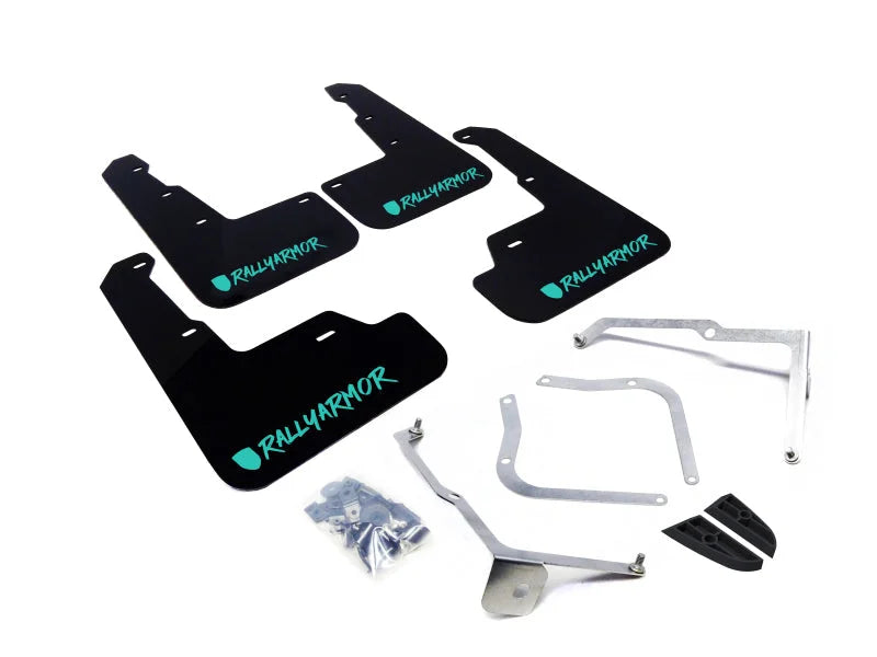 Rally Armor 15-21 Subaru WRX/STI Black UR Mud Flap w/Teal Altered Font Logo - Side View