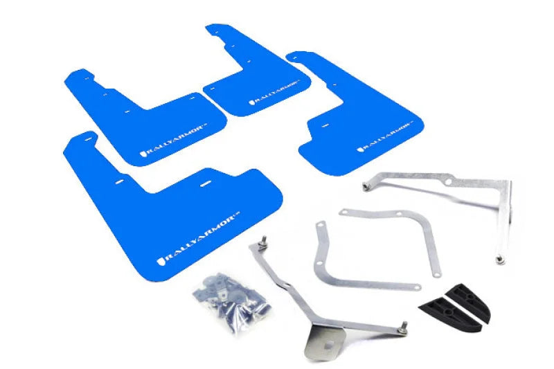 Rally Armor 15-21 Subaru WRX/STI Blue UR Mud Flap w/White Logo - Main Product View