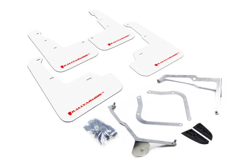 Rally Armor 15-21 Subaru WRX/STI White UR Mud Flap w/Red Logo - Main Product View