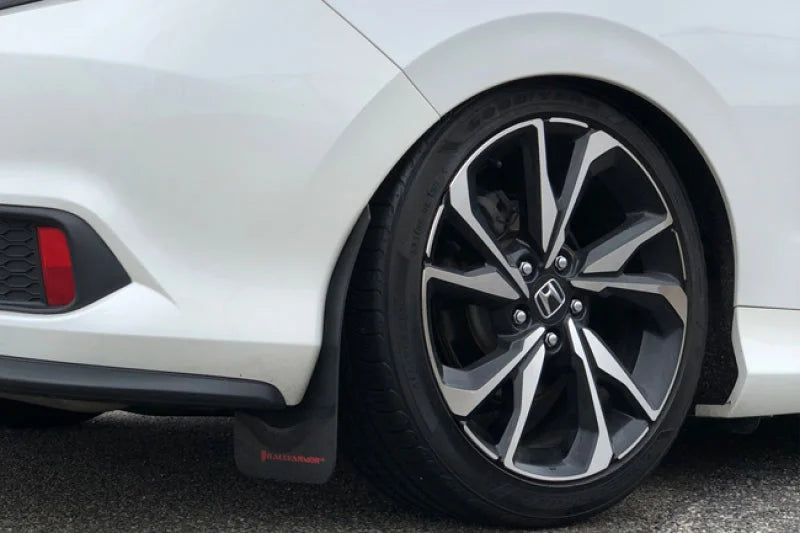 Rally Armor 16-21 Honda Civic Si White UR Mud Flap w/Red Logo - Installation View