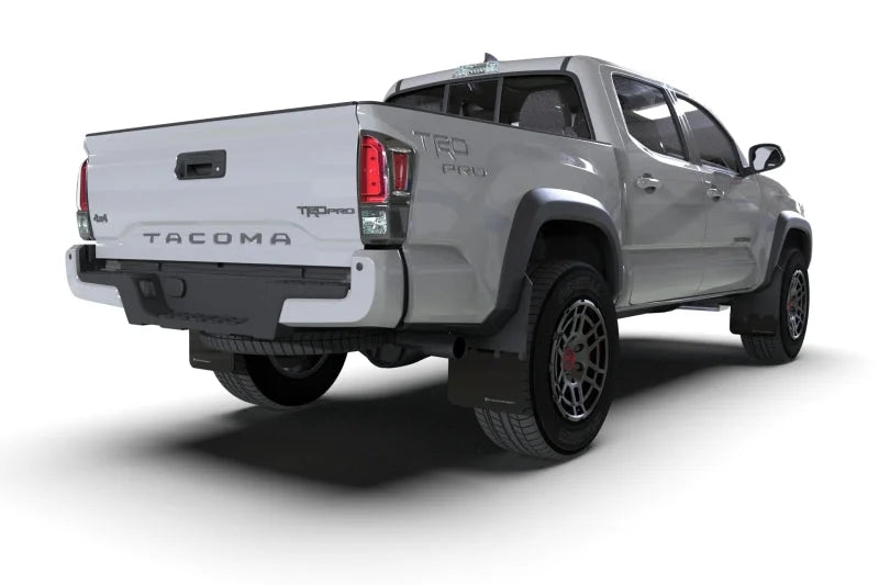 Rally Armor 16-23 Toyota Tacoma Gen 3 Black Mud Flap w/Army Green Logo - Back View