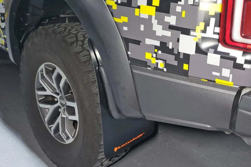 Rally Armor 17-20 Ford F-150 Raptor Gen 2 Black UR Mud Flap w/White Logo - Additional View 5