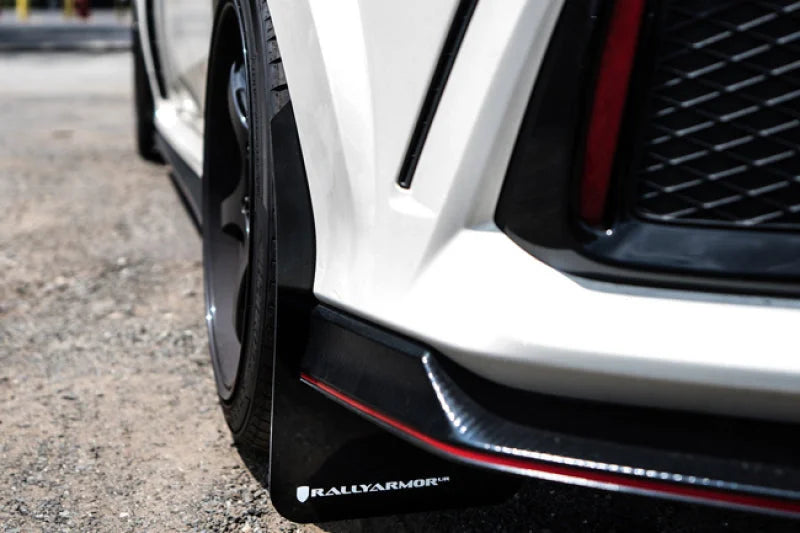 Rally Armor 17-22 Honda Civic Type R White UR Mud Flap w/Black Logo - Back View