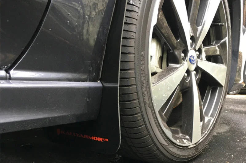 Rally Armor 17-23 Subaru Impreza 4D/5D Black UR Mud Flap w/Red Logo - Back View