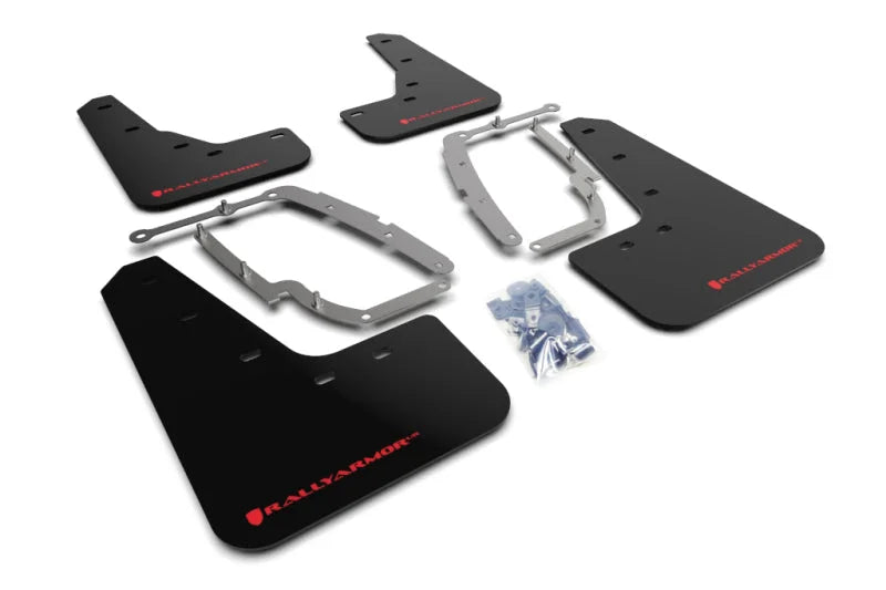 Rally Armor 17-23 Tesla Model 3 Black UR Mud Flap w/Red Logo - Main Product View