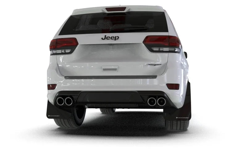 Rally Armor 18-22 Jeep Grand Cherokee SRT Trackhawk Black UR Mud Flap - Metallic Black Logo - Installation View