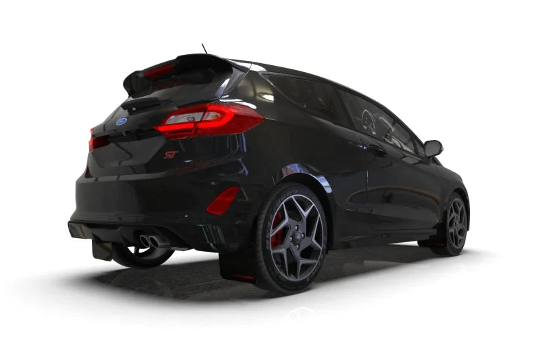 Rally Armor 18-23 Ford Fiesta ST MK8 Black UR Mud Flap w/White Logo - Installation View