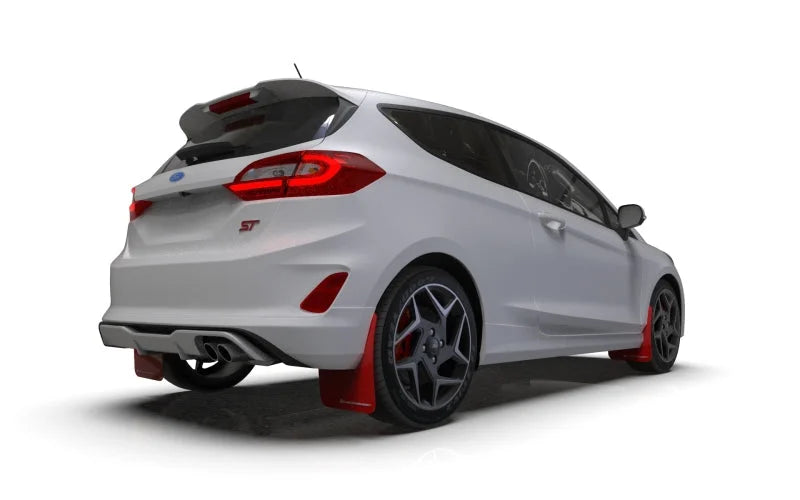 Rally Armor 18-23 Ford Fiesta ST MK8 Red UR Mud Flap w/White Logo - Detail View
