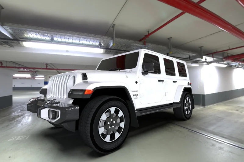 Rally Armor 18-25 Jeep JL Wrangler Black UR Mud Flap w/White Logo - Installation View