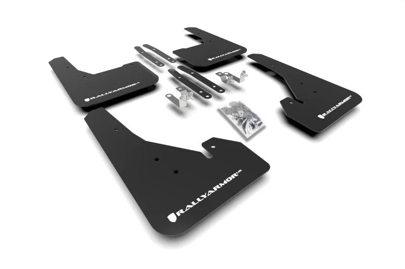 Rally Armor 18-25 Toyota Corolla Hatchback Black UR Mud Flap White Logo - Main Product View