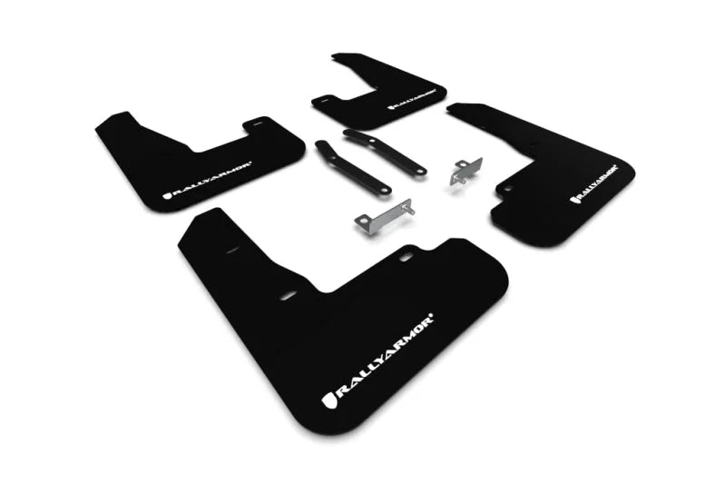 Rally Armor 19-21 Hyundai Elantra GT N Line/i30 Black UR Mud Flap w/White Logo - Main Product View