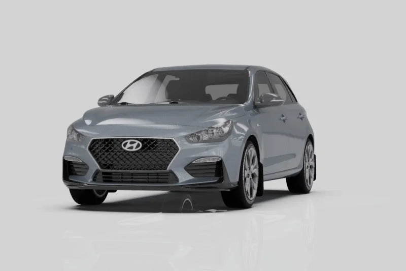 Rally Armor 19-21 Hyundai Elantra GT N Line/i30 Black UR Mud Flap w/White Logo - Installation View
