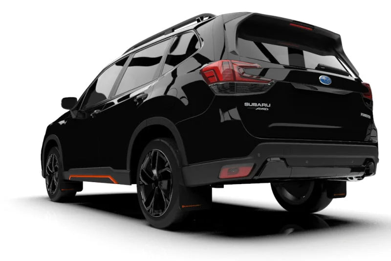 Rally Armor 19-21 Subaru Forester Black UR Mud Flap w/ Orange Logo - Back View