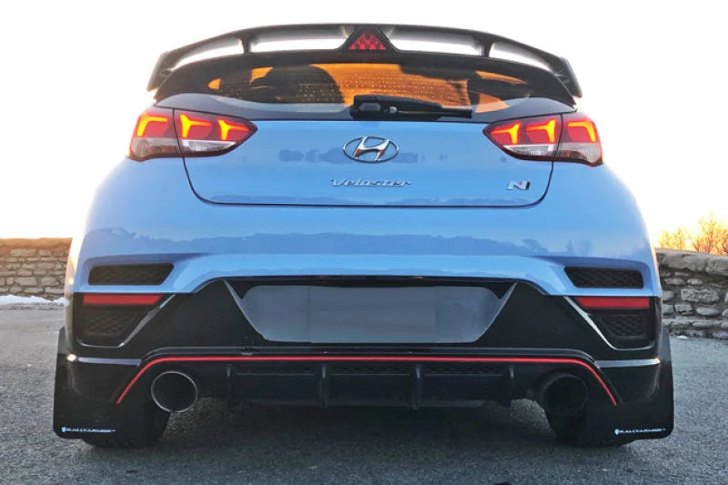 Rally Armor 19-22 Hyundai Veloster N Black UR Mud Flap w/ Red Logo - Installation View