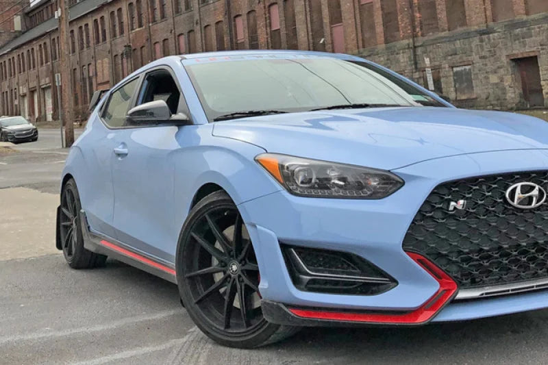 Rally Armor 19-22 Hyundai Veloster N Black UR Mud Flap w/ White Logo - Back View