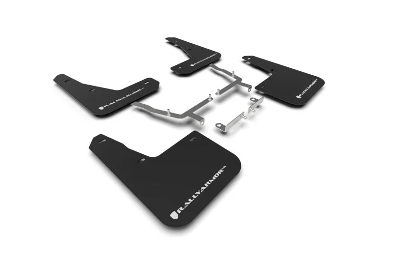 Rally Armor 19-25 Ford Focus ST MK4 Black UR Mud Flap w/White Logo - Main Product View