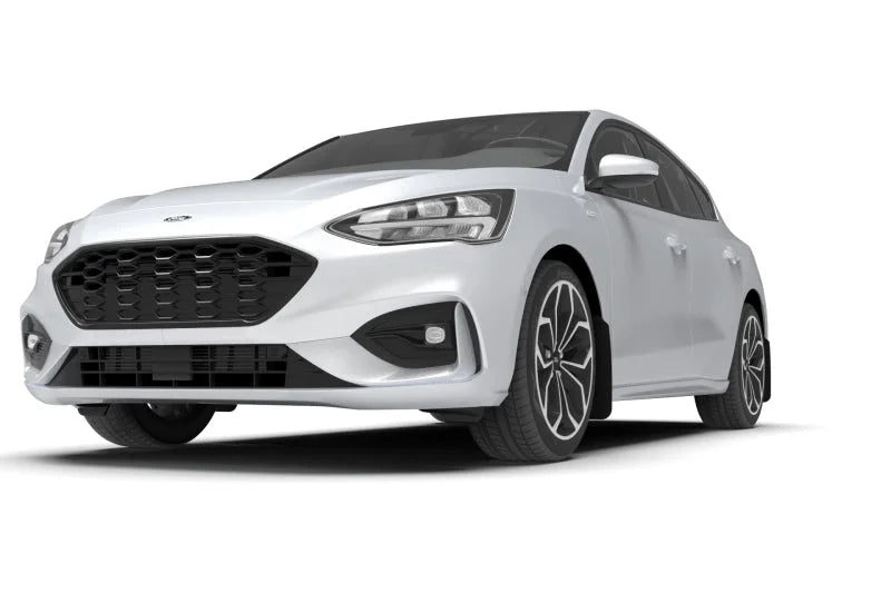 Rally Armor 19-25 Ford Focus ST MK4 Black UR Mud Flap w/White Logo - Installation View