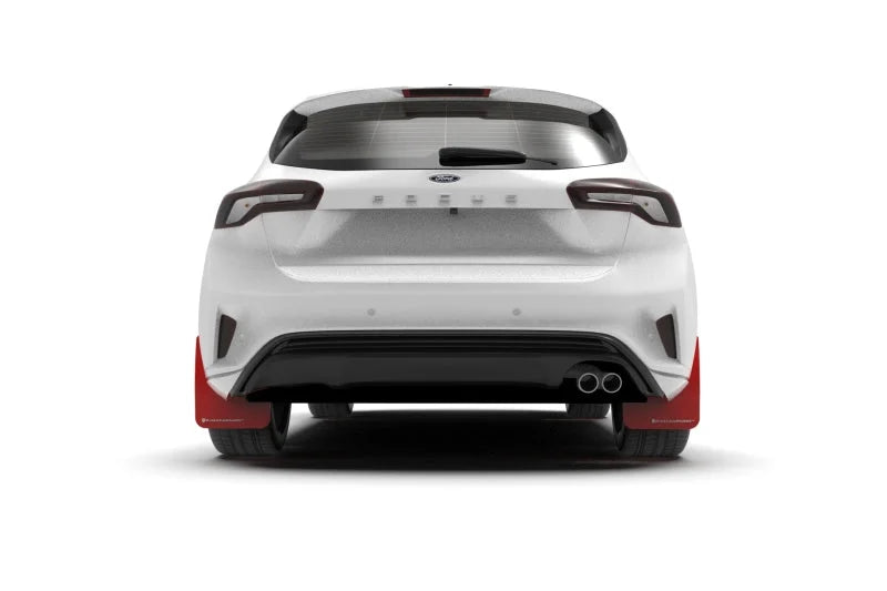 Rally Armor 19-25 Ford Focus ST MK4 Red UR Mud Flap w/White Logo - Side View