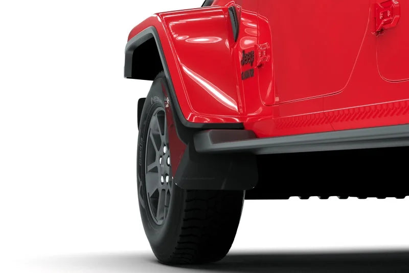 Rally Armor 19-25 Jeep Gladiator JT (Incl. Overland/Sport/Sport S) Black Mud Flap w/Grey Logo - Back View