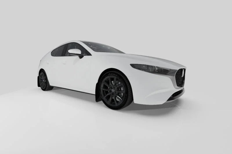 Rally Armor 19-25 Mazda3 Hatchback Black UR Mud Flap w/White Logo - Installation View
