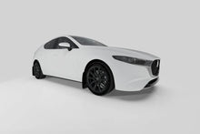 Load image into Gallery viewer, Rally Armor 19-25 Mazda3 Hatchback Black UR Mud Flap w/White Logo - Installation View