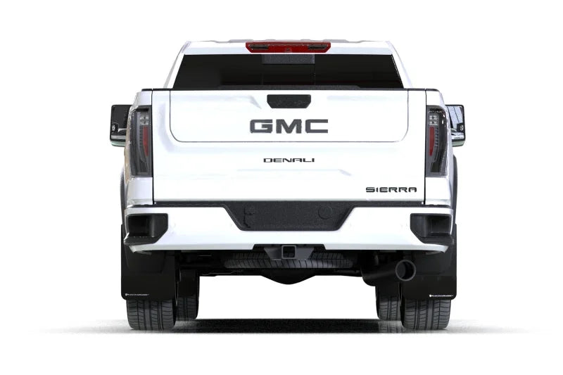 Rally Armor 20-25 GMC Sierra 2500/3500 HD Denali Black Mud Flap w/White Logo - Installation View
