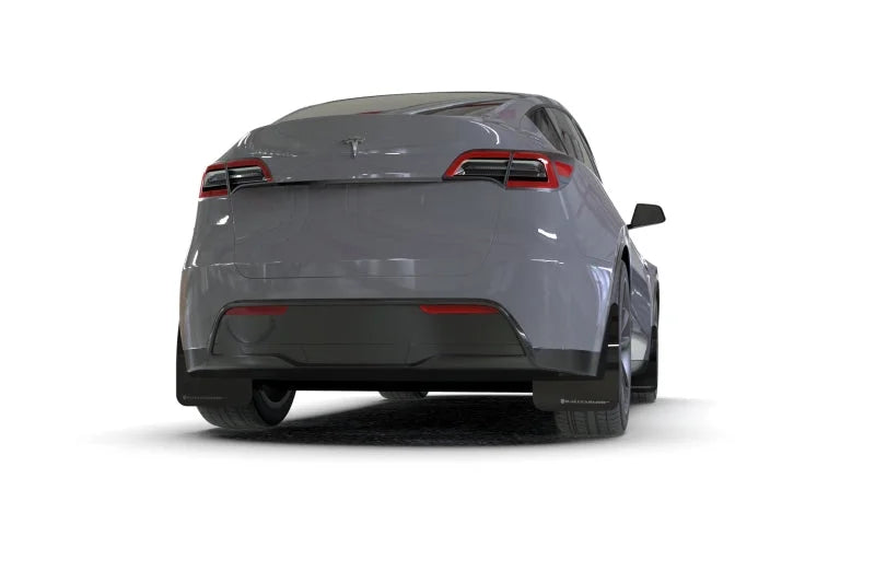 Rally Armor 20-26 Tesla Model Y, Juniper Y Black Mud Flap - Metallic Black Logo - Back View