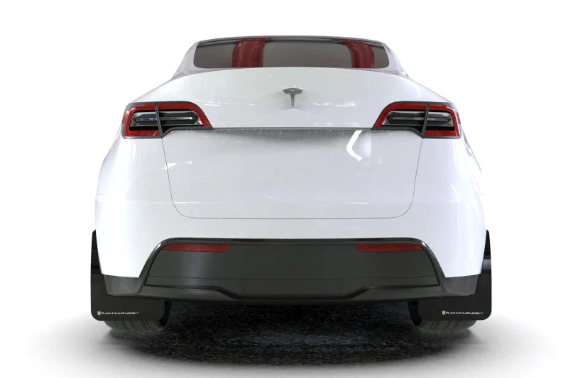 Rally Armor 20-26 Tesla Model Y, Juniper Y Black UR Mud Flap w/Red Logo - Detail View