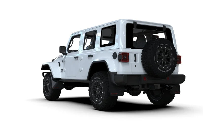 Rally Armor 2018+ Jeep Wrangler Rubicon JL Black UR Mud Flap w/ Red Logo - Side View