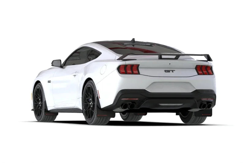Rally Armor 2024+ Ford Mustang Black UR Mud Flap w/ Metallic Black Logo - Side View