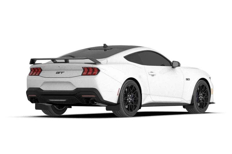 Rally Armor 2024+ Ford Mustang Black UR Mud Flap w/ Metallic Black Logo - Back View