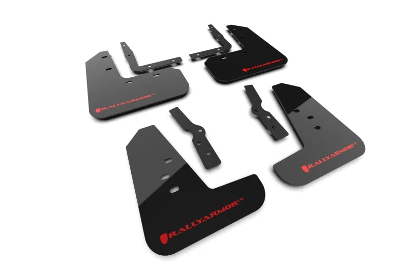 Rally Armor 2024+ Ford Mustang Black UR Mud Flap w/ Red Logo - Main Product View