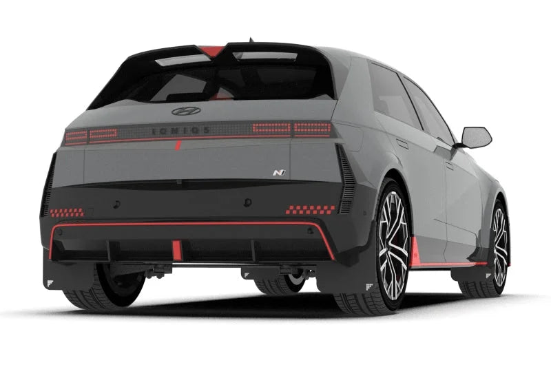 Rally Armor 2025 Hyundai Ioniq 5 N Black UR Mud Flap Light Blue Battery Logo - Back View