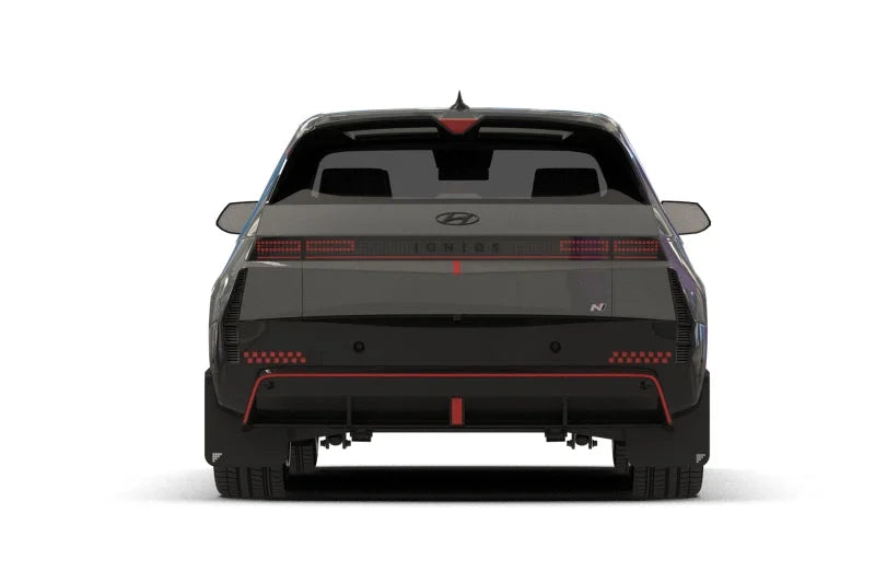 Rally Armor 2025 Hyundai Ioniq 5 N Black UR Mud Flap Light Blue Battery Logo - Installation View