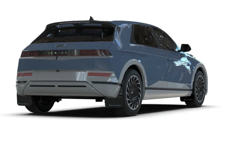 Rally Armor 2025 Hyundai Ioniq 5 PE Black UR Mud Flap w/Silver Logo - Side View