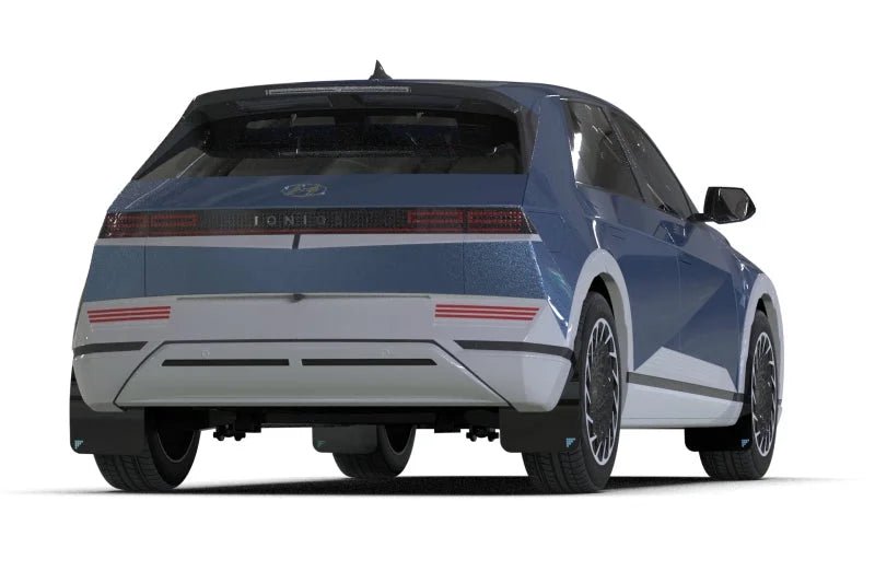 Rally Armor 2025 Hyundai Ioniq 5 PE Blk Mud Flap w/Light Blue Battery Logo - Detail View