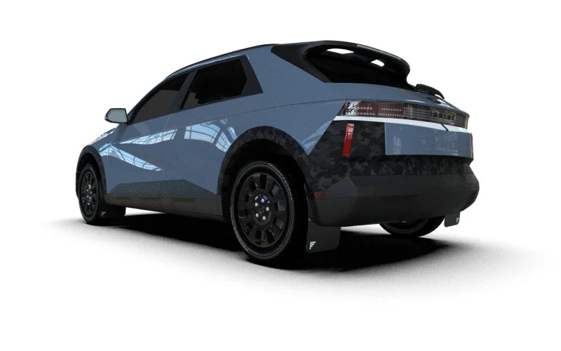 Rally Armor 2025 Hyundai Ioniq 5 XRT Black Mud Flap Silver Battery Logo - Installation View