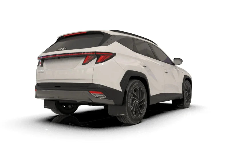 Rally Armor 2025+ Hyundai Tucson (Excl. ICE & XRT) Black UR Mud Flap w/ Red Logo - Side View