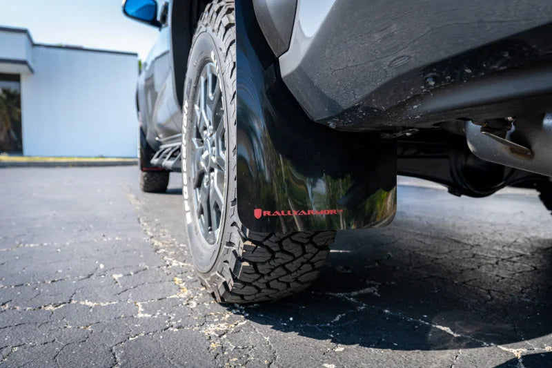 Rally Armor 2025+ Toyota 4Runner Black UR Mud Flap w/ Metallic Black Logo - Installation View