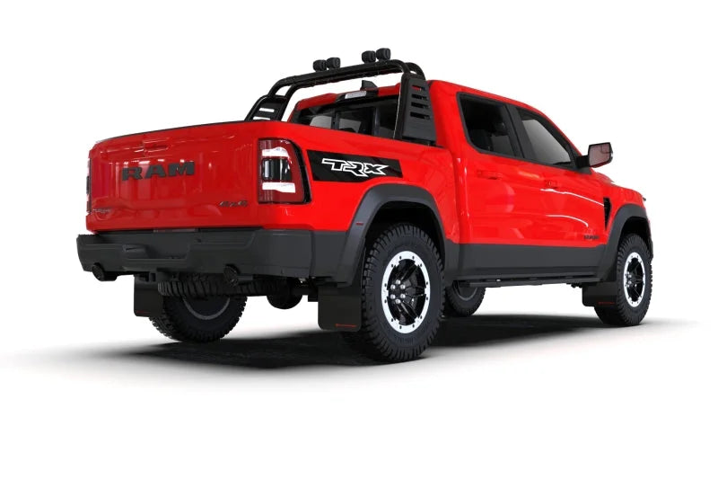 Rally Armor 21-25 Dodge Ram 1500 TRX Black UR Mud Flap - White Logo - Back View