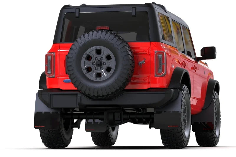 Rally Armor 21-25 Ford Bronco (Steel Bmpr + RB - NO Rptr/Sprt) Blk Mud Flap w/Red Logo - Back View