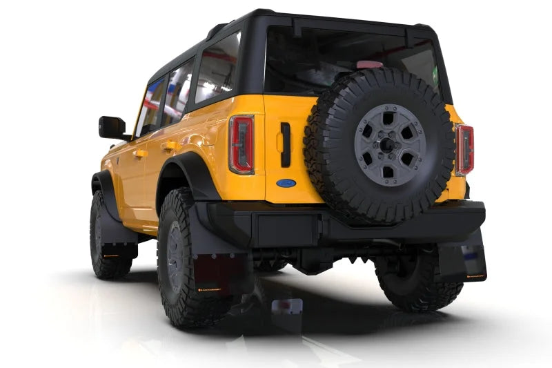 Rally Armor 21-25 Ford Bronco (Steel Bmpr + RB - NO Rptr/Sprt) Blk Mud Flap w/Red Logo - Installation View