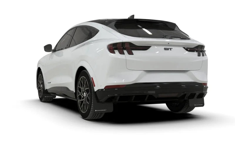 Rally Armor 21-25 Ford Mustang Mach-E/GT/Rally Black Mud Flap w/White Logo - Additional View 6