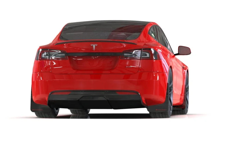 Rally Armor 21-25 Tesla Model S / S Plaid Black UR Mud Flap w/Red Logo - Back View
