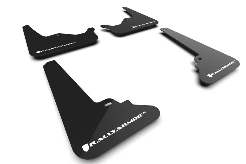 Rally Armor 21-25 Tesla Model S / S Plaid Black UR Mud Flap w/White Logo - Main Product View