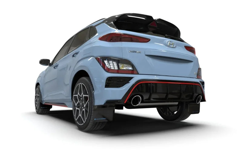 Rally Armor 22-23 Hyundai Kona N Black UR Mud Flap w/White Logo - Side View