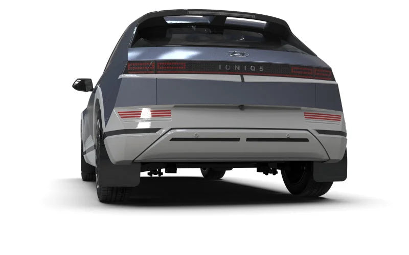 Rally Armor 22-24 Hyundai Ioniq 5 Black Mud Flap w/Light Blue Logo - Side View