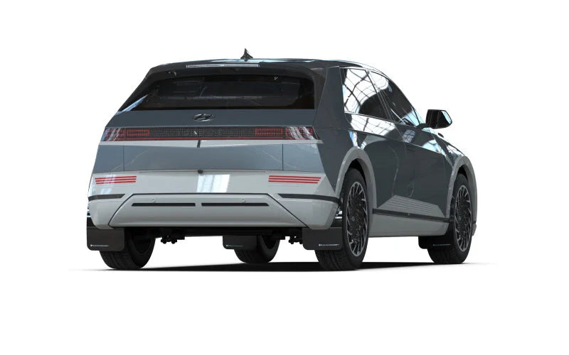 Rally Armor 22-24 Hyundai Ioniq 5 Black Mud Flap w/Light Blue Logo - Detail View