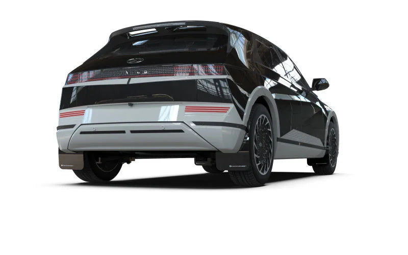 Rally Armor 22-24 Hyundai Ioniq 5 Black Mud Flap w/White Logo - Detail View