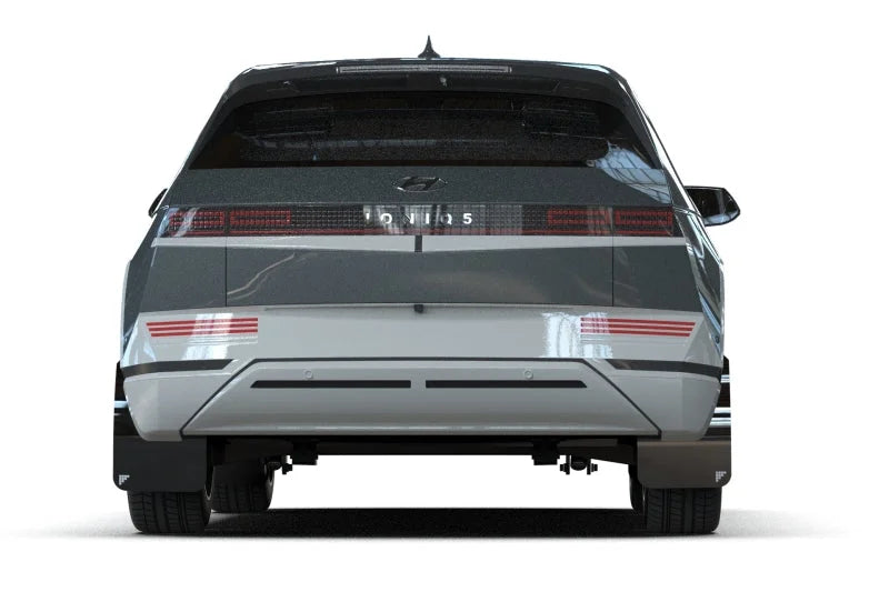 Rally Armor 22-24 Hyundai Ioniq 5 Black UR Mud Flap Light Blue Battery Logo - Back View